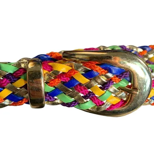 Vintage Multicolor Rainbow Braided Statement Belt Gold