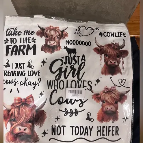 White Tote Bag with Cow Print