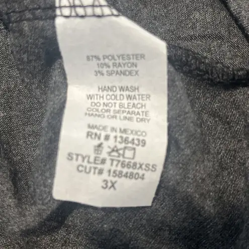 SJS Tunic T Shirt Womens 3X Gray Rinestone Flower Love Faith Hope Scoop Neck NWT