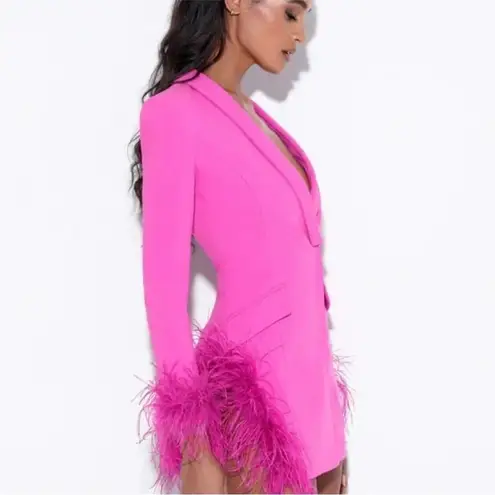 Miss Circle Madeline Fuchsia Feather Trim Blazer Dress Barbiecore Size XXS Pink