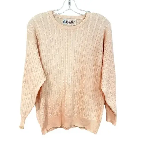 Castle of Ireland 100% Lambswool Knit Sweater Women's Large Peach Cottagecore Orange