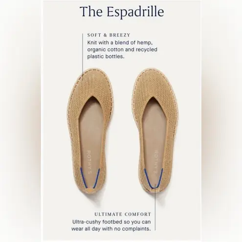 Rothy's The Espadrille in Gold Stripe Loafer Flats Size W8.5 *no ties* NWOT Tan
