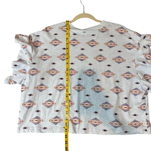 Wrangler Retro Top Women's L Geometric Print Ruffle Sleeve Blouse Short Sleeve Blue Size L