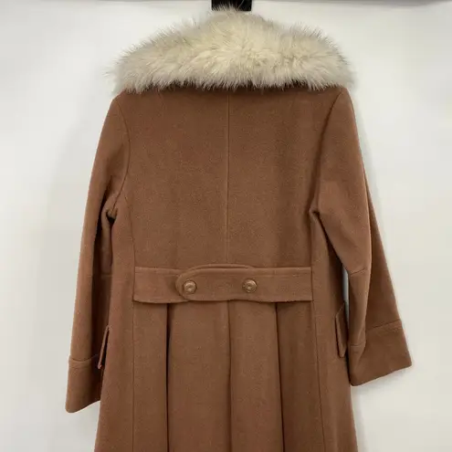 Vintage Wool Princess Coat Rabbit Fur Collar Union Made USA Brown Medium Large