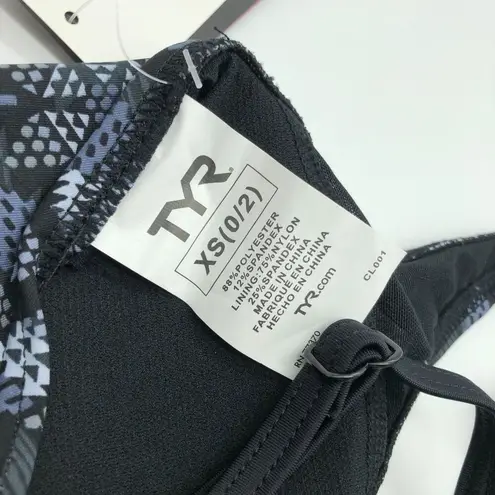 Tyr. Edessa Harlow Sports Bra Swim Bikini Top Geometric Black Gray XS