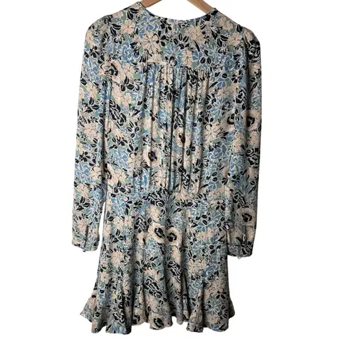 Veronica Beard Riggins Silk Floral Long Sleeve Mini Dress Size 6 Blue Beige