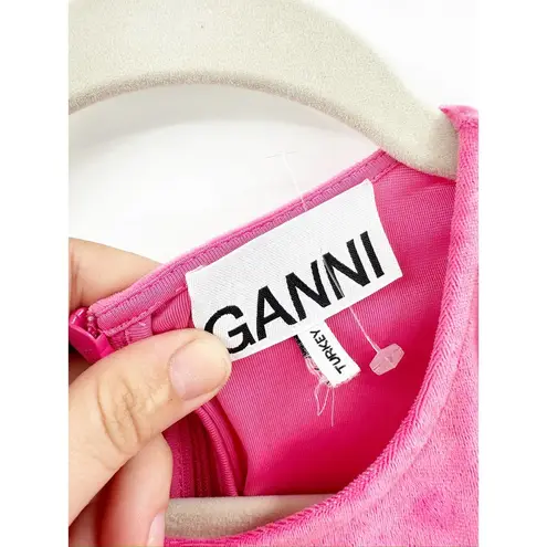 Ganni Pink Velvet 3/4 Sleeve Ruched Mini Dress Size 38/US 6