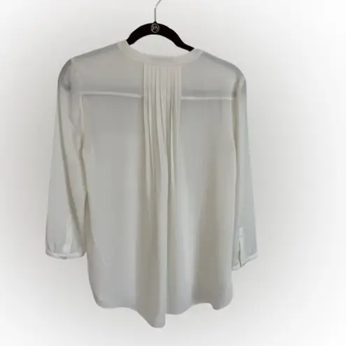 NYDJ Cream 3/4 Sleeve Blouse with Mandarin Collar and Pleating Detail Size S