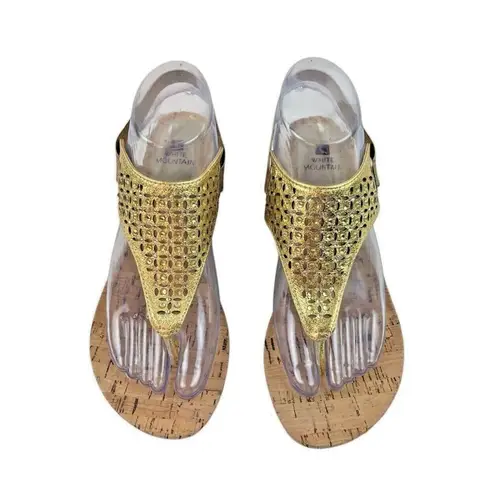 White Mountain * Sandals Women’s Size 8 Gold Wedge Thong Rhinestone Bling Slip On