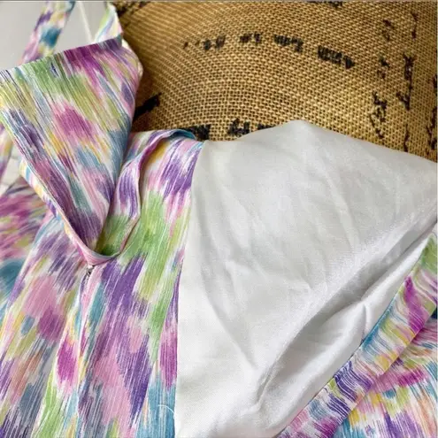 Gianni Bini  Watercolor Ruffled Racerback Halter Blouse White Multicolor Medium