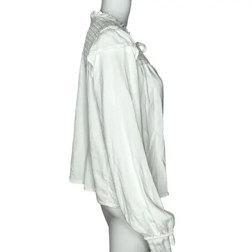 Bella Dahl Shirt Women Medium White Smocked Ruffle Pullover Neutral Boho Peasant