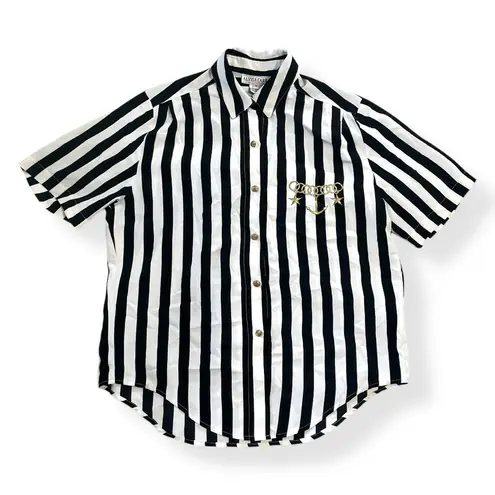 Vintage Alyssa Carr 1980’s Women’s Nautical Shirt White Navy Blue Stripe Small