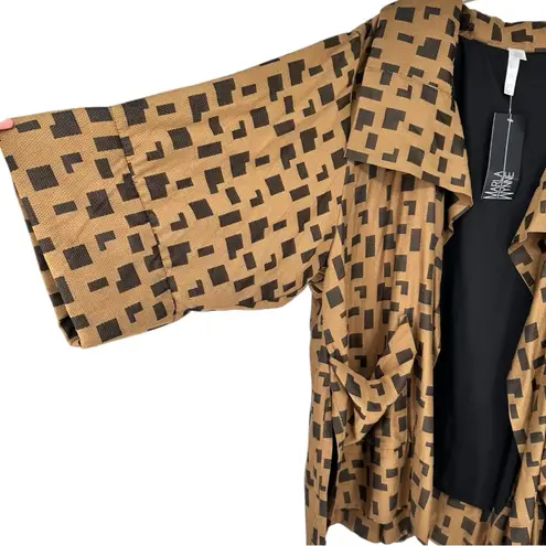 MarlaWynne Brown Black Geometric Print Open Jacket size 2X NWT Bracelet Sleeves