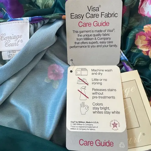 NWT Carriage Court Dark Teal Floral Print Square Neck Relaxed Fit Midi Dress Blue Size M