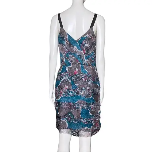 Vintage Y2K 100% Silk Teal Fairy Grunge Raw Edge Mini Dress Small Funky Colorful Blue
