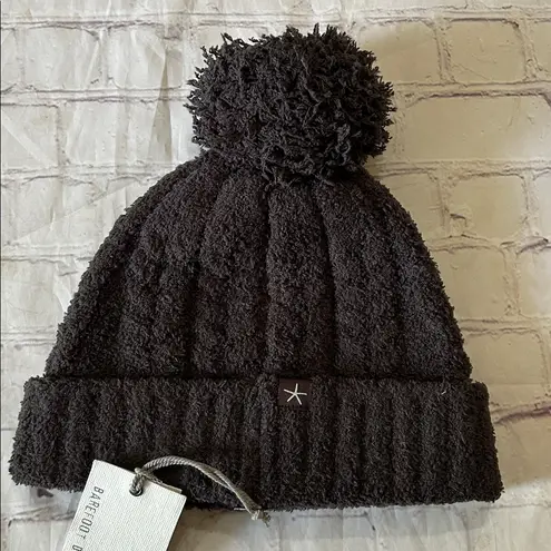 Barefoot Dreams CozyChic Plush Cable Chocolate Brown Pom-Pom Beanie NWT