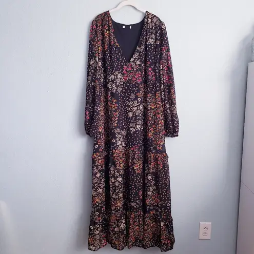 Baltic Born Bowman Black Floral Deep V Long Sleeve Maxi Dress