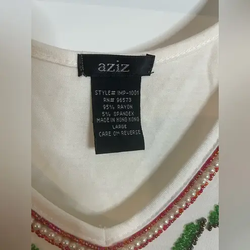 Aziz VTG Y2K Sleeveless Colorful Beaded Fabric Rosettes Beige Spandex Tank Top L Pink Size L