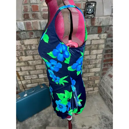 La cove swimsuit floral modesty panel skirtlet blue green Size 12