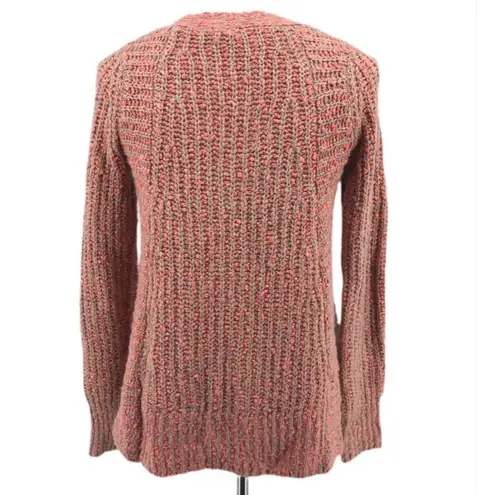 Anthropologie Anthro MOTH Coral Beige Marled V-Neck Wool Blend Side Zip Sweater EUC S