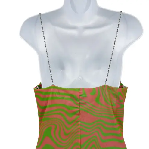 NEW Maisie Wilen Mesh Slip Mini Dress Chain Strap Pink Green Psychedelic Print