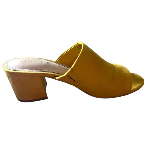 Kelly & Katie Borea 7.5 Women's Yellow Faux Suede Gold Mules Slip On 3” Heel