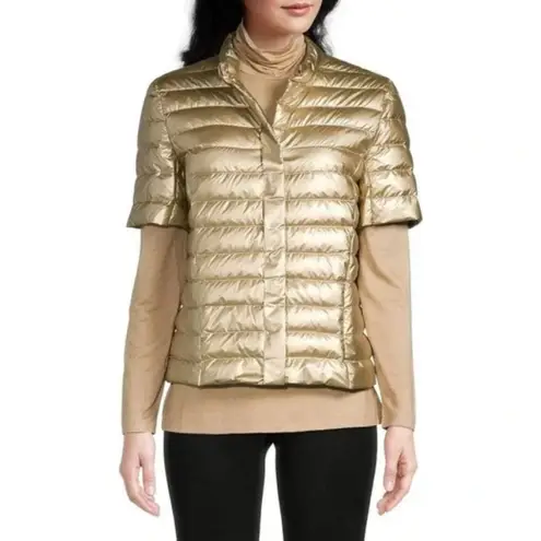 J. McLaughlin  Sarabeth Size M Metallic Pearl Down Puffer Jacket Short Sleeve EUC