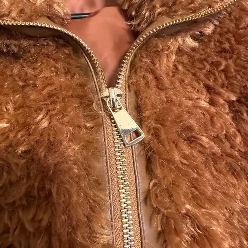 Maeve by Anthropologie Faux Fur Sherpa Teddy Jacket Brown Zip Medium