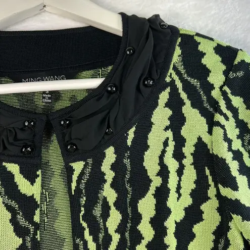 Ming Wang S Small Cardigan Sweater Abstract Knit Jacket Beaded Collar Career