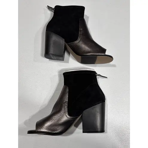 Naked Feet Womens Beta Bootie Leather/Suede Upper Block Heel Peep Toe 8M Black Size 8