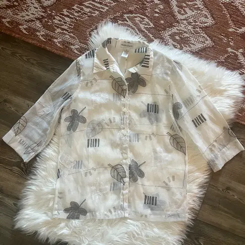 draper's & damon's Draper’s & Damon’s Sheer Leaf Print Button Down Shirt