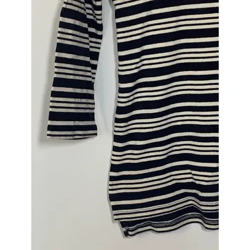 Talbots  Stretch Weekend Tee V Neck Navy Cream Stripe Size Small