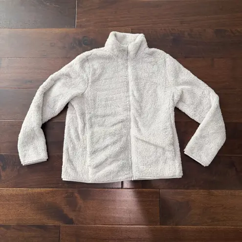 Uniqlo Faux Fur Teddy Jacket Zip Up Grey Silver Size Large