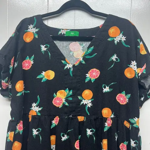 Dip Dress Womens XL Novelty Fruit Print Linen Tropical Beachy Travel Vacation Black
