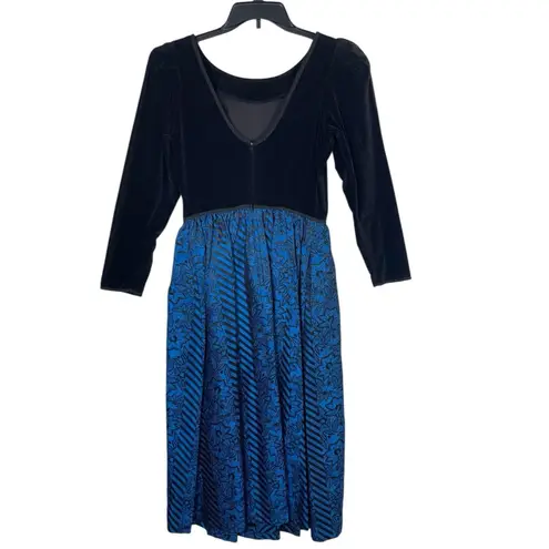 Misty Lane 80s Velvet Floral Dress 7/8 Black Blue Union Made Cosplay Renaissance Size undefined