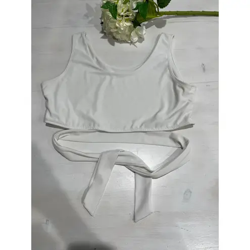 Heartbeeps White Crop Top Sleeveless Tie Waist Women's Size Large