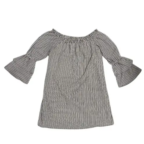 Bobeau Striped Off Shoulder Dress Ruffle Bell Sleeve Casual Everyday Dress Sz S