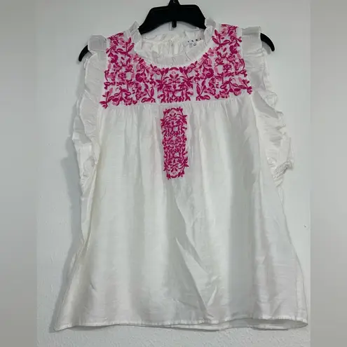 THML Sleeveless White and Pink Embellished Summery Blouse