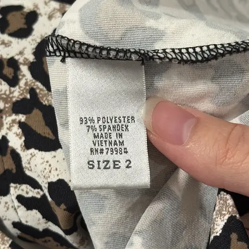 Zenergy by Chico's Leopard Print Full Zip Short Sleeve Athletic Top US size 12 Black