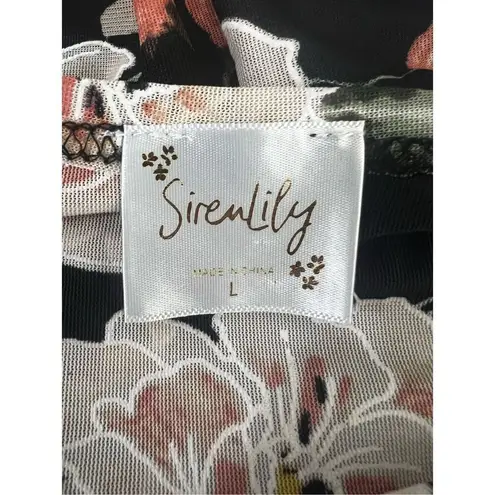 Siren Lily  2 Piece Tank Dress & Cardigan Size L Black Floral Long Bell-Sleeve