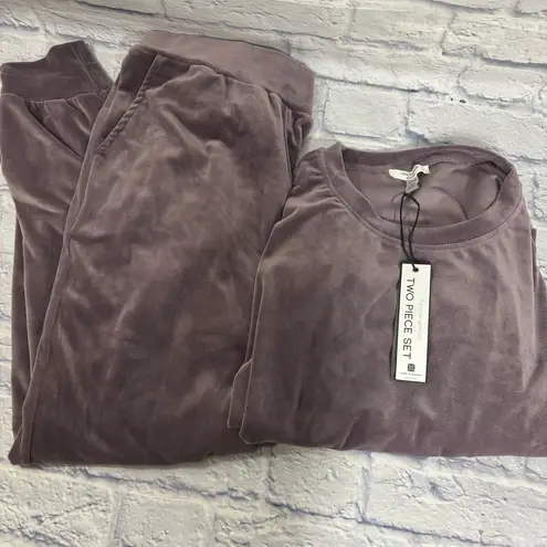 Cable & Gauge Sport Plush Velour Tracksuit Set Womens Medium Purple Top Pants