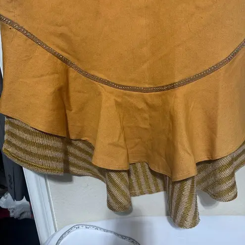 Odeliah Denim Orange Maxi Skirt Ruffle metallic hem long sz XL Western Cowgirl