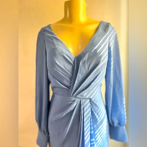 JJ's House Sheath/Column V-Neck Tea-Length Chiffon Cocktail Dress With Cascading Ruffles