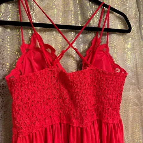 Zenana Outfitters Bright Red Crochet Cami Lace Bralette Mini Dress/Top 2X NWT
