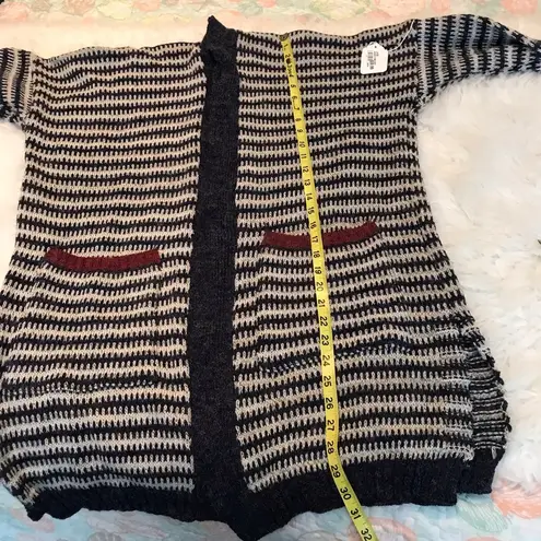 Handmade Open front hand knitted cardigan sweater drop shoulder horizontal stripes