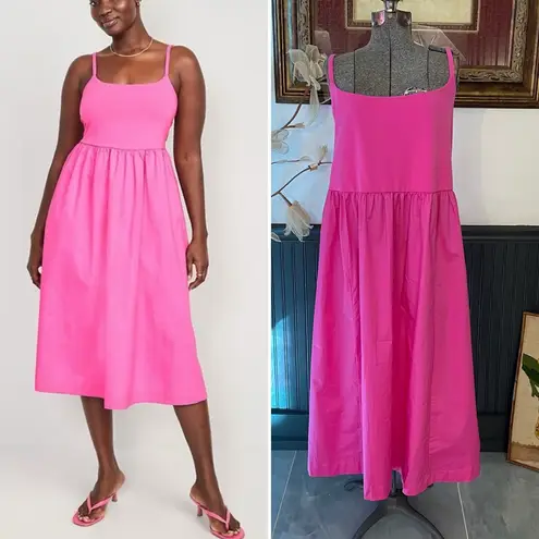 Old Navy  Fit & Flare Cotton Combination Midi Dress Pink Petunia- Sz 3X 💚🎀