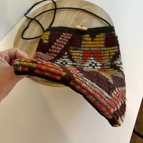 Indie Handmade Fabric Woven Weaved Southwestern Small Crossbody Bag Black