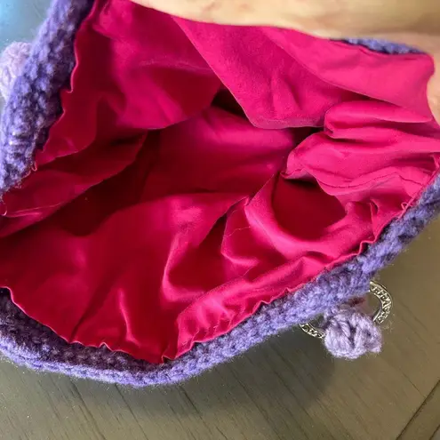 Crochet Bag Purse Knitted Tote Handbag LIned Purple