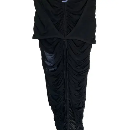 Mugler Mesh Bodycon Skirt in Black 34 New Cutout Midi Draped womens Size undefined