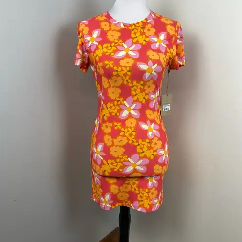 Stone Fox Swim Bambi Baby Tee Dress Lei Lei Print Small $120 Retro Floral